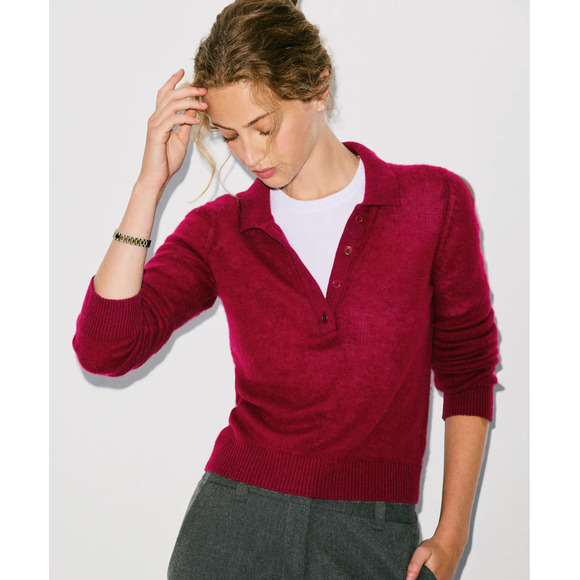 NAADAM Sweaters - Naadam Cranberry Polo Sweater SMALL Wool Cashmere Cropped Soft Designer $300